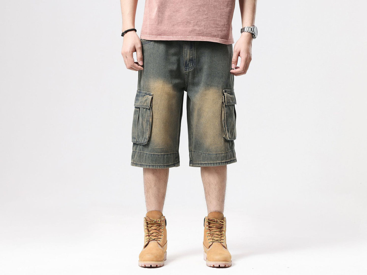 ABOORUN Mens Plus Size Loose Baggy Denim Shorts Fashion Streetwear Hip Hop Skateboard Cargo Jeans Short for Male R1402