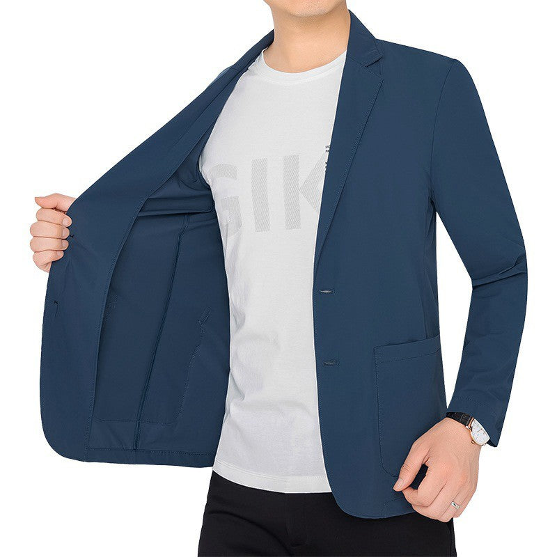 BROWON Brand Summer Men Blazers Gray Solid Color Thin Anti Wrinkle Quick Drying Soft Business Suit Blazer Jacket for Man