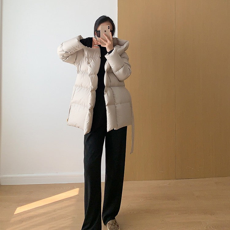 2025 Winter Women's Down Jackets Ultra Light Warm Cusual Coat Female Puffer Jacket With Belt Plus Size Hooded Short Parka