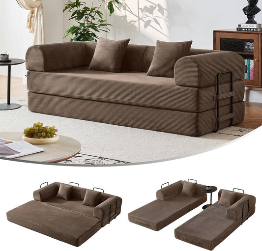 79" Convertible Sofa Bed, Corduroy Convertible Sleeper Sofa Bed, Boneless Couch with Fixed-Shape Frame, Floor Sofa Modular Couch
