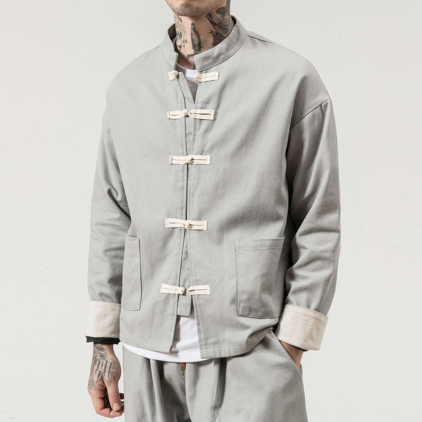 Chinese Wind Cotton Buckle Large Men's Casual Jacket Jacket Retro Stand-up Collar Tang Suit Top Batch