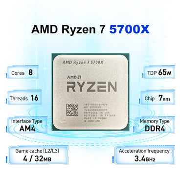 NEW AMD Ryzen 7 5700X 8-Core 16-Thread AM4 Applicable to B550 3.4GHz 65W 7NM L3=32M R7 5700X Gaming Processor DDR4 No Fan