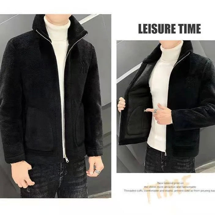 2025 Autumn/winter Korean Edition New Men's Lamb Wool Coat High Collar Thick Wool Men's Cotton Coat Trendy Coat Wholesale