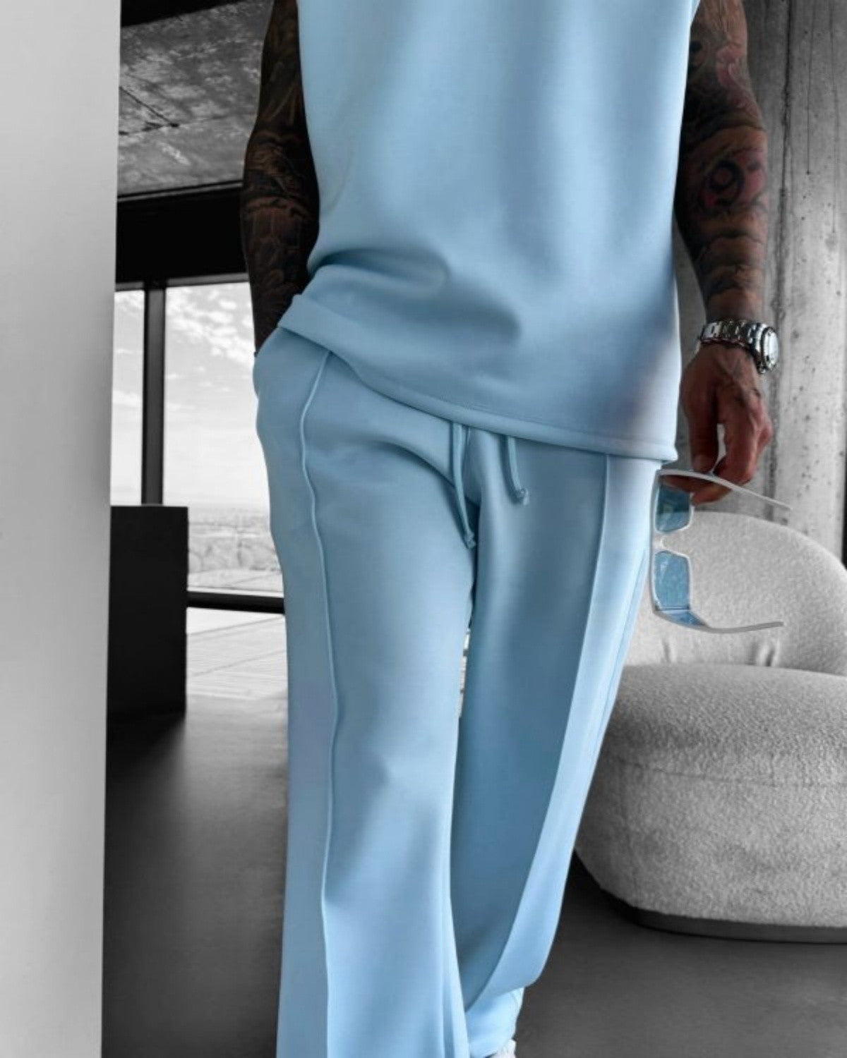 2025 Spring and summer men's new four seasons loose straight tube sports casual pants comfortable suit pants drawstring waistban