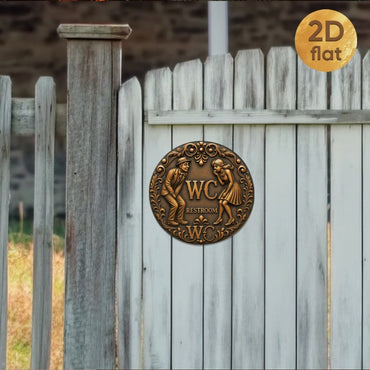 Vintage "WC Restroom" Round Iron Sign - 7.87x7.87" Elegant Couple Art, Bathroom Bar Decor, Easy Hang