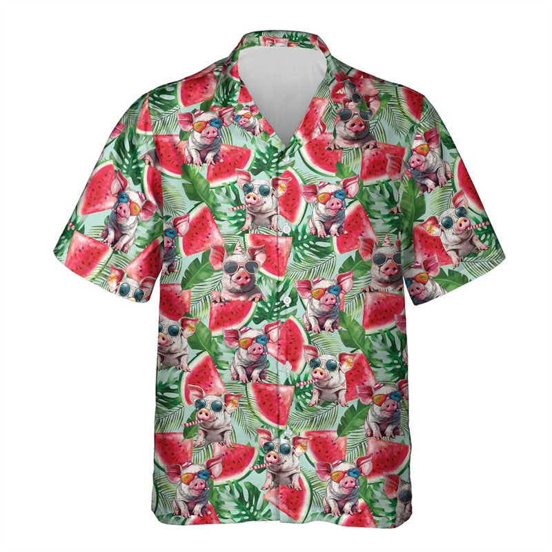 Funny Animal Pig 3D Printed Beach Shirt Cute Pet Graphic Shirts For Men Clothes Casual Hawaiian Surfing Short Sleeve Boy Blouses