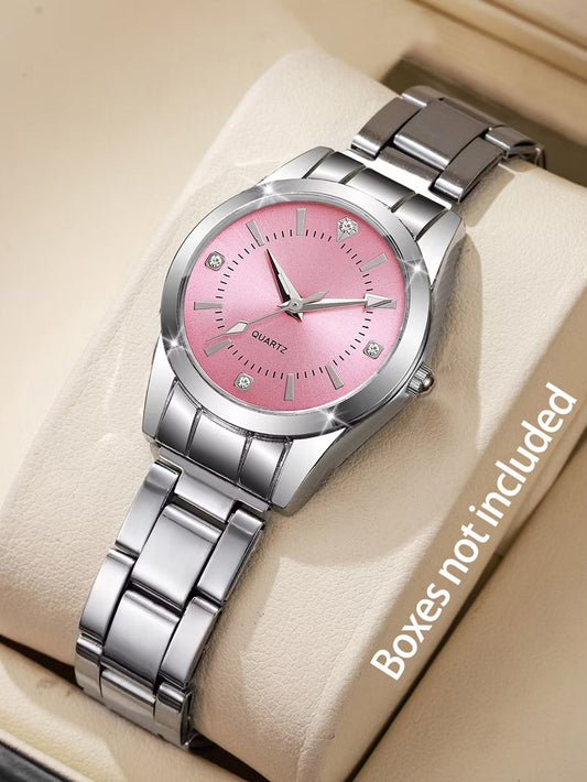 Ladies Fashionable Compact Stainless Steel Quartz Watch Ideal Mother's Day Gift Watch (No Box Included)
