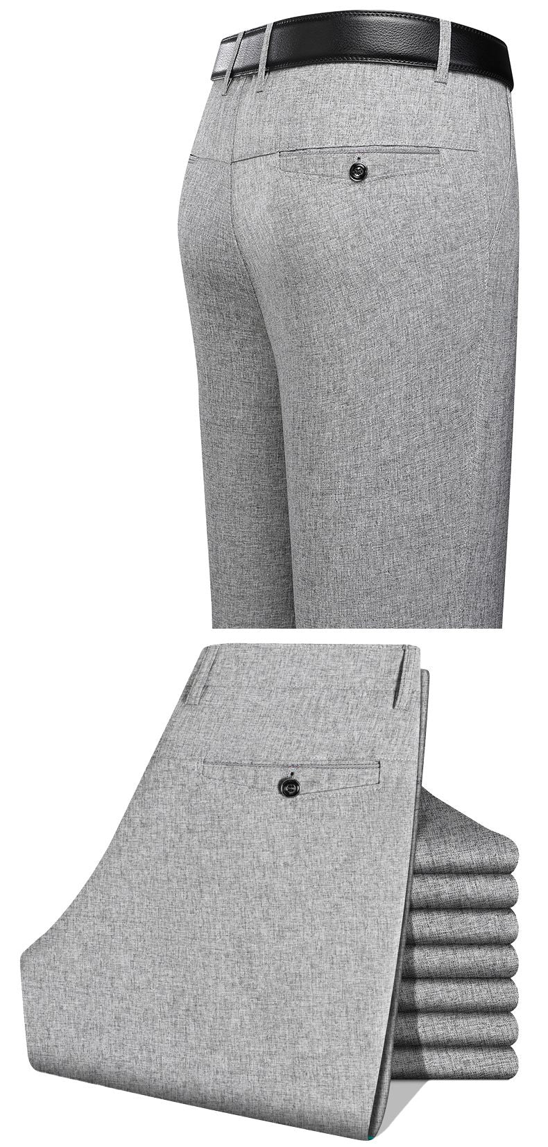 Mens Trousers Business Casual Pants Summer Autumn Dress Straight Pants Elastic Black Grey Loose Formal Pants