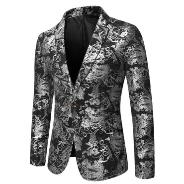 Men's Slim Fit Print Blazer Jacket 2025 Fashion Handsome Business Casual Silver Stage Show Suit Small Menswear