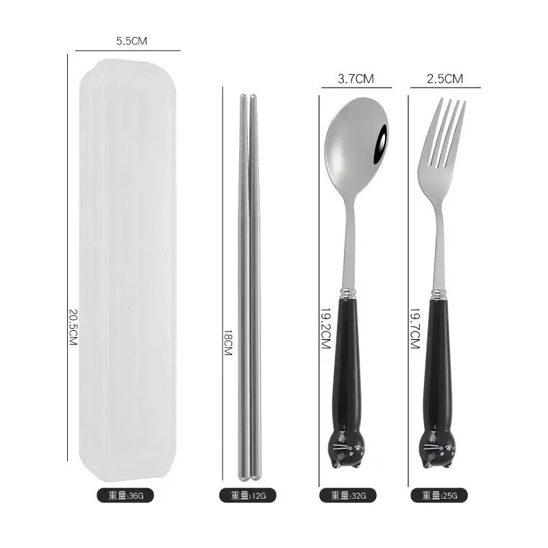 Talheres Portáteis de Desenho Animado com Estojo Utensílios de Cozinha Reutilizáveis Talheres Incluem Garfo Colher para Crianças