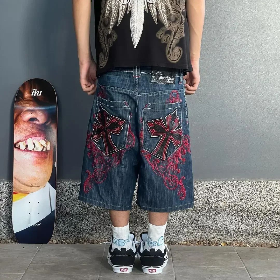 High Quality Street Y2K Retro Denim Shorts Shinjuku Hip Hop Pocket Loose Denim Shorts For Men and Women In Summer Gothic Shorts