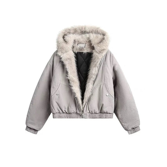 High Street Trendy Y2K Streetwear Parkas Punk Harajuku Retro Fur Collar Bomber Jacket Men Hip-hop Loose Casual Warm Coat Women