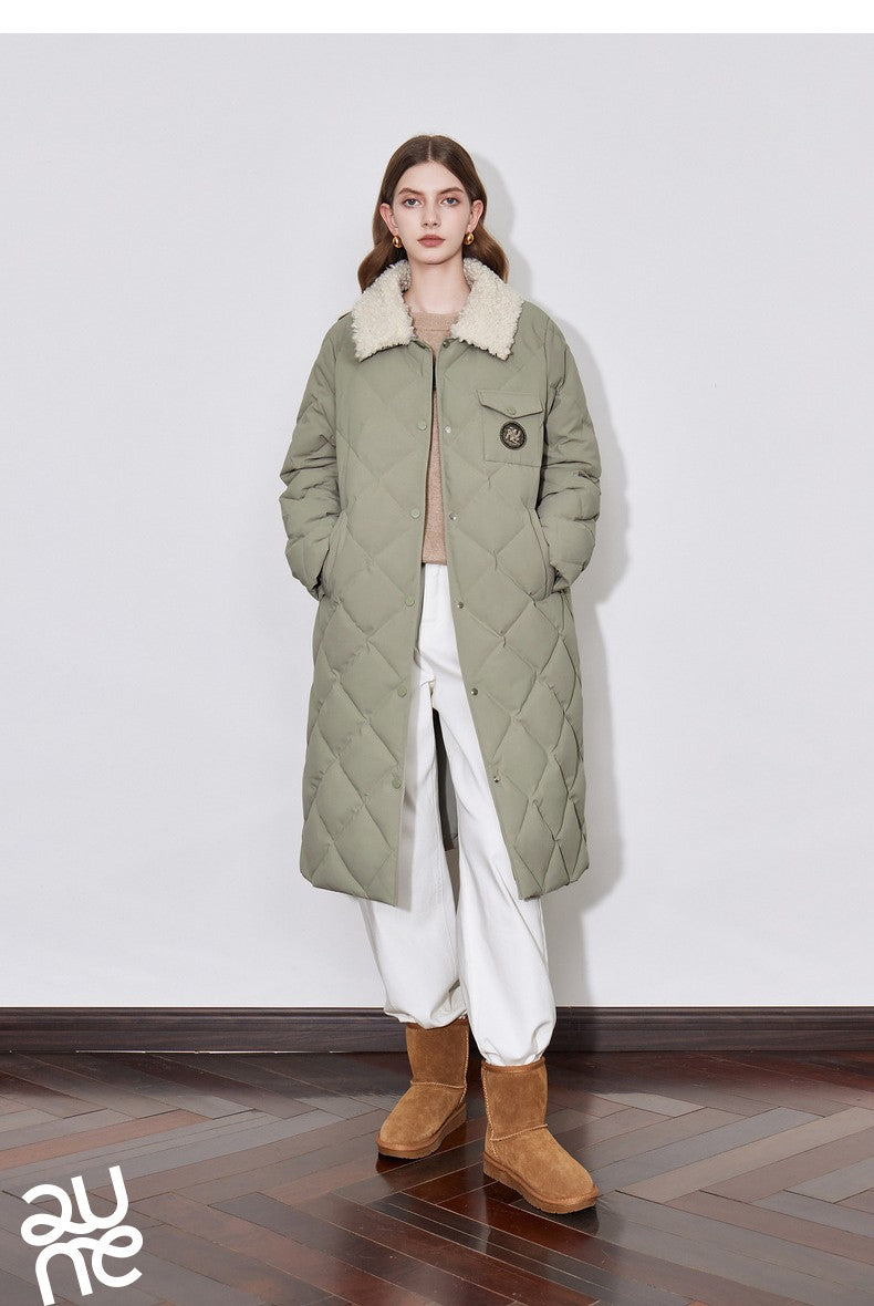 TOYOUTH Womens Down Coat 2024 Winter New Fur Collar Single Breasted Button Medium Thick Long Coat