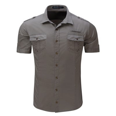 2022 New Arrive Mens Cargo Shirt Men Casual Shirt Solid Short Sleeve Shirts Multi Pocket Work Shirt Plus Size 100% Cotton