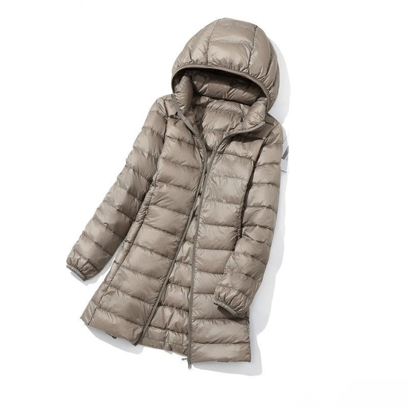 Oversized Womens Down Jackets 2023 New Arrivals  Autumn/Winter Female Long Slim Fit Hat Detachable  Skirt Coat Portable Outwear