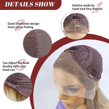12Inch Blonde Highlight Short Bob Wigs Dark Roots Synthetic Lace Front Colored Straight Blonde Wig For Women Daily Use