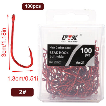 Anzóis de Pesca Vermelhos FTK 1/0-10# Iscas de Pesca com Farpa para Mar Haste Bico Porta-Isca Viva Jig de Pesca para Carpa Acessórios Anzóis de Minhoca