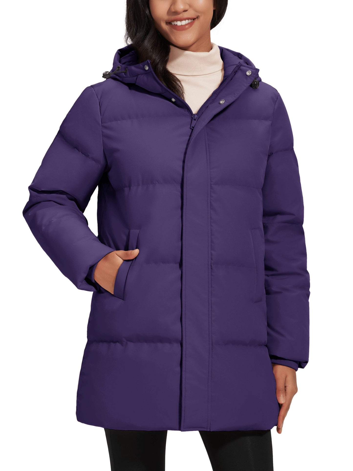 TACVASEN Winter Quilted Duck Feather Down Jackets Womens Padded Puffer Warm Hooded Long Coats Thermal Waterproof Thick Outerwear