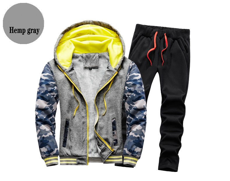 Winter Sports Jacket Pants Suits Men's Coats Trousers Sets Thicken Thermal Hoodies Set Camouflage Tracksuit Sweatshirts