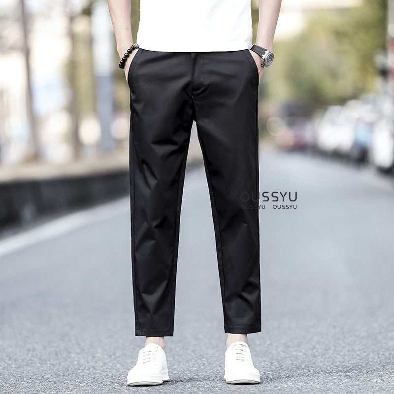 2025 New Summer Cotton Ankle Length Pants Men Slim Elastic Waist Jogger Outdoors Korean Work Suit Casual Trousers Male 28-38