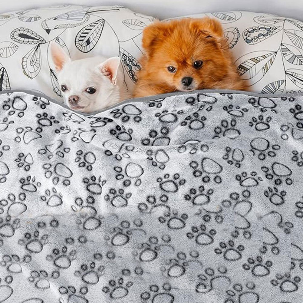 Colchonete de Flanela com Estampa de Patas para Cães e Gatos, Manta Macia e Quente Lavável para Sofá, Cama e Assento de Carro