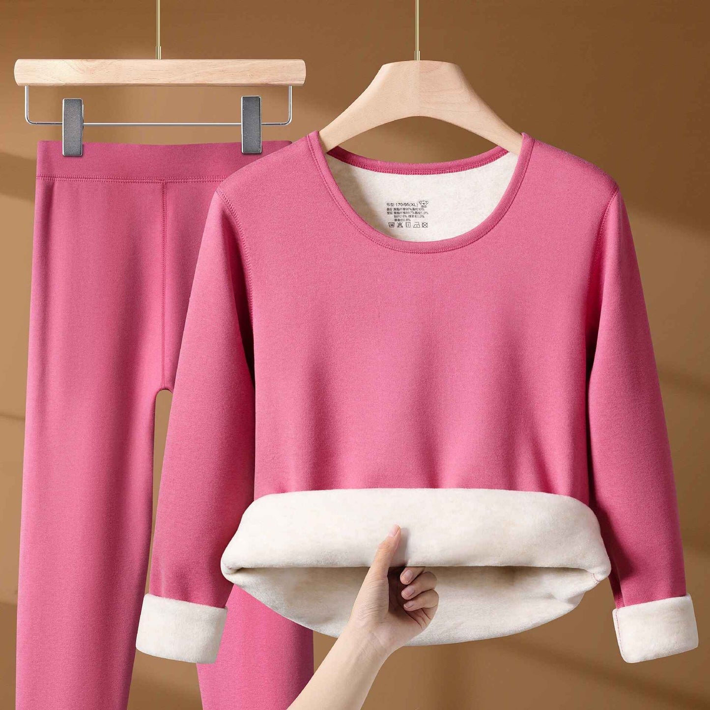 Winter Thermal Underwear Set For Men And Women Thick Velvet Lining Suitable For Wearing Cold Warm Underwear's Top And Bottoms