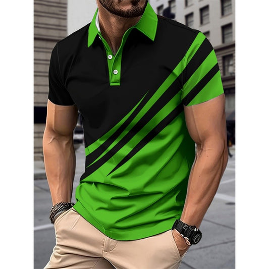 Colorful 3D Printed Stripes Polo Shirt For Men Geometry Pattern Short Sleeve Tees Summer Casual Lapel Tops Oversized T-Shirts