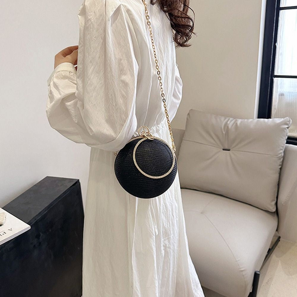 Fashion Circular Evening Bag Luxury Wedding Party Shoulder Bags Elegant Rhinestone Decorative Chain Banquet Clutch Handbags