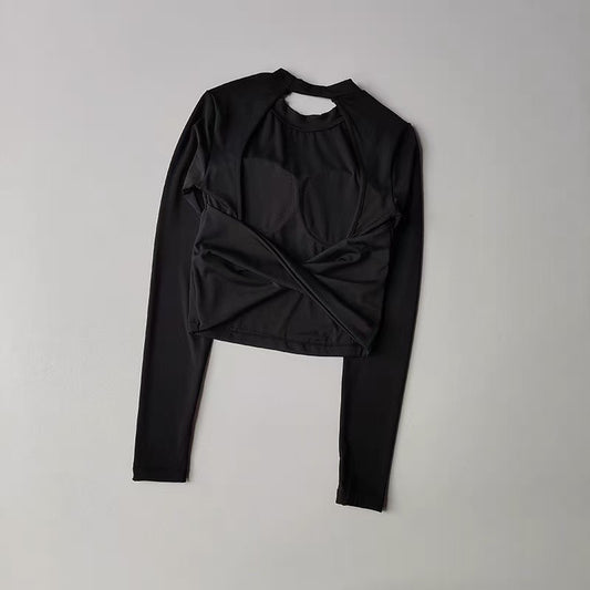 Yoga Long Sleeved Women's Fixed Chest Cushion Sexy Backless Short Sports T-shirt With Waist Cinching And Slimming Fitness Vest