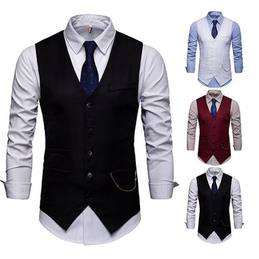 High Quality Men Suit Vest Waistcoat Chain Business Slim Groom Groomsman Wedding Men's Dress Blazer Vests Formal Party V05