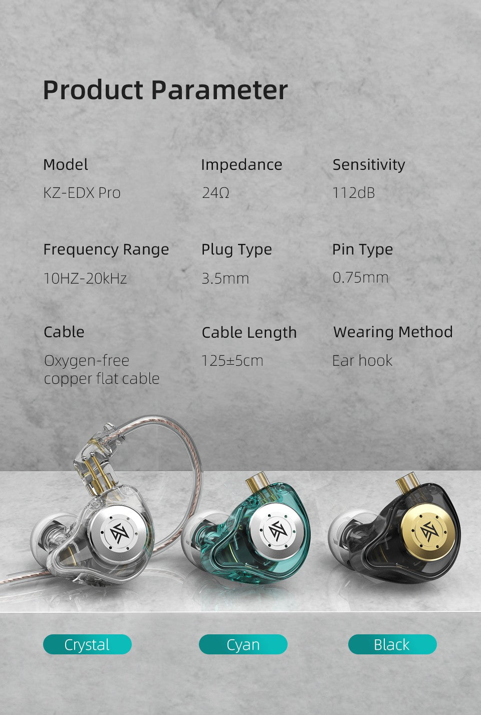 KZ EDX Pro Bass Earphones Sport Running Wired Hanging In Ear Headphones Stereo Noise Cancelling Headset Earbuds With Mic Gamer