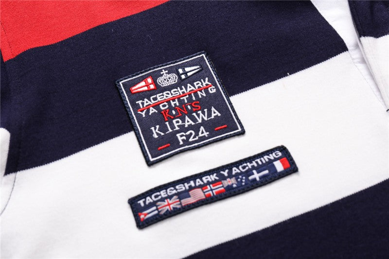 TACE&SHARK Brand 2018 New Style Fashion Shark Long Sleeve Polo Men Stripe Camisa Masculina Polo Clothing Casual Business Homme