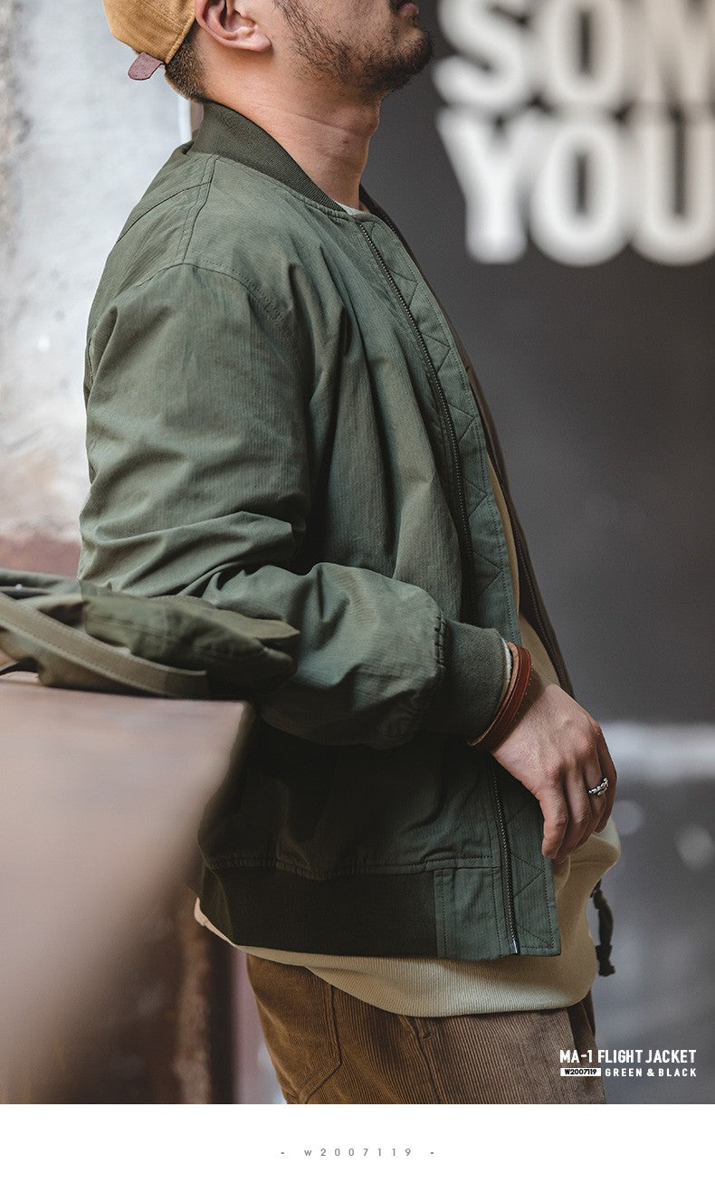 Maden Men's MA-1 Flight Bomber Jackets and T-shirts Vintage Air Pilot Jacket Green Baseball Suit Coat 2 Piece Tops