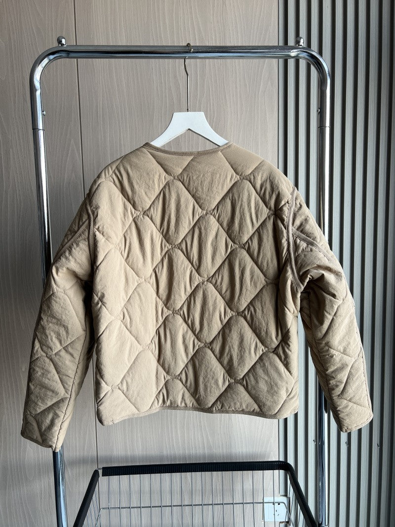 ETJ 2025 TRAF Spring new women's vintage crewneck quilted cotton-padded loose version of quilted casual jacket
