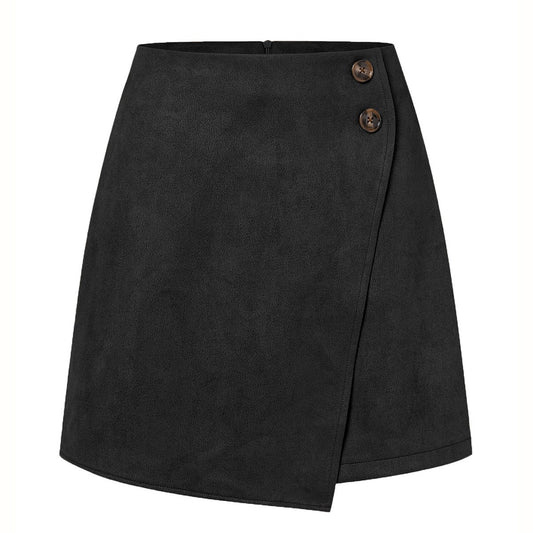New Arrival 2025 Women's Autumn Winter Suede Irregular Skirt Solid Color High Waist Zipper Button Short Skirts For Woman