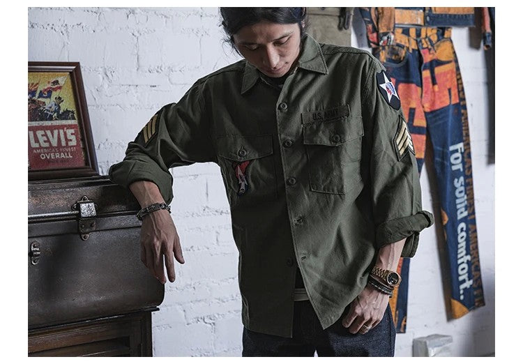 NON STOCK OG-107 Vietnam War Long Sleeve Shirt Cotton Satin Military Style Overshirt