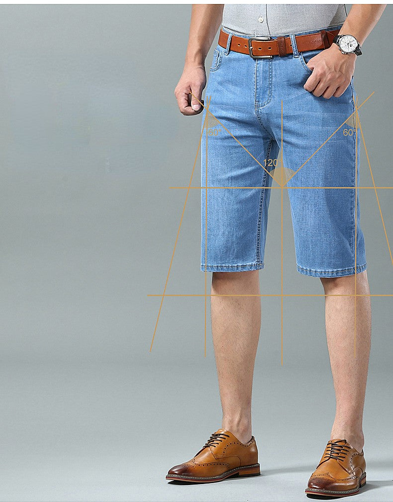 Summer Men Denim Shorts New Style Thin Embroidery Business Casual Straight  Short Jeans Male Brand Clothing Black Blue