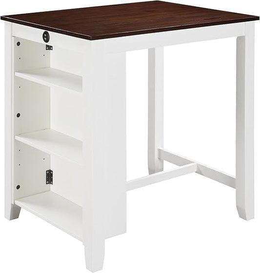 Graham 36 White Counter Height Dining Table w/USB, Shelves, Small Space Design - MDF Wood for Kitchen, Apartment, Breakfast Nook