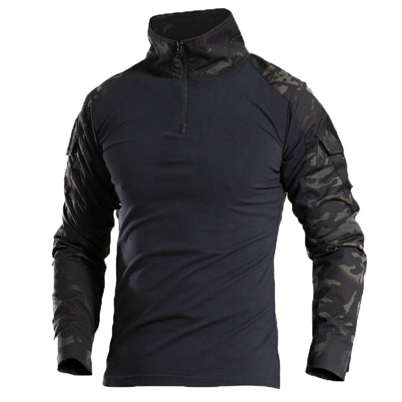 Men's Outdoor Long Sleeve Combat Shirt Cargo 1/4 Zipper Ripstop Cotton Tactical Shirts US Army Camoufalge Airsoft Clothing