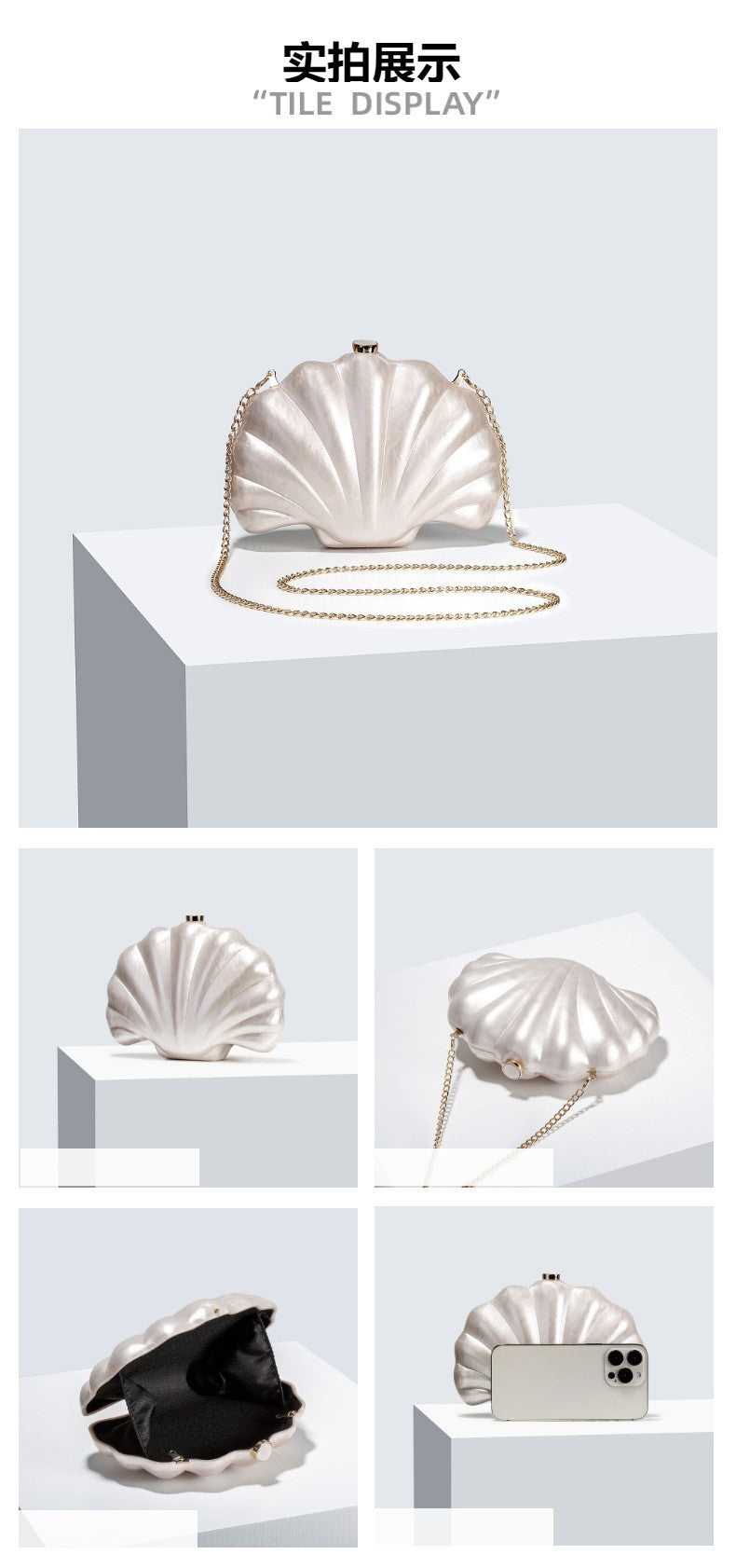 Ladies' new one shoulder diagonal cross bag, shaped shell acrylic bag, fashionable evening handbag