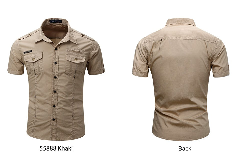2022 New Arrive Mens Cargo Shirt Men Casual Shirt Solid Short Sleeve Shirts Multi Pocket Work Shirt Plus Size 100% Cotton
