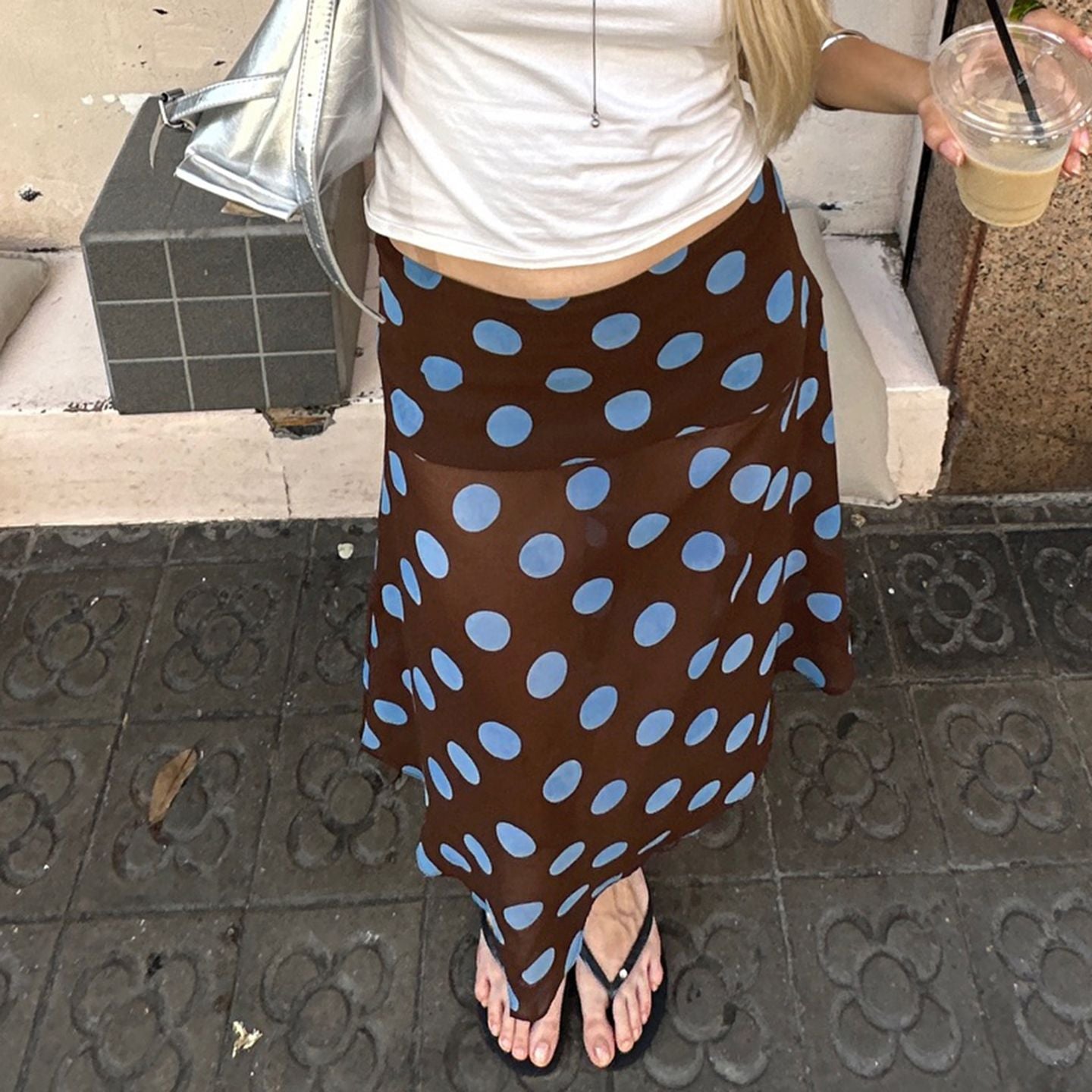 BIIKPIIK Casual Women Polka Dot Skirts Lettuce Trim Beige Elegant Midi Skirts St