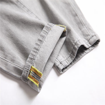 Mens Jeans Large-size Straight Light Gray Denim Trousers Spring and Autumn Full Length Male Pants Ripped Jeans