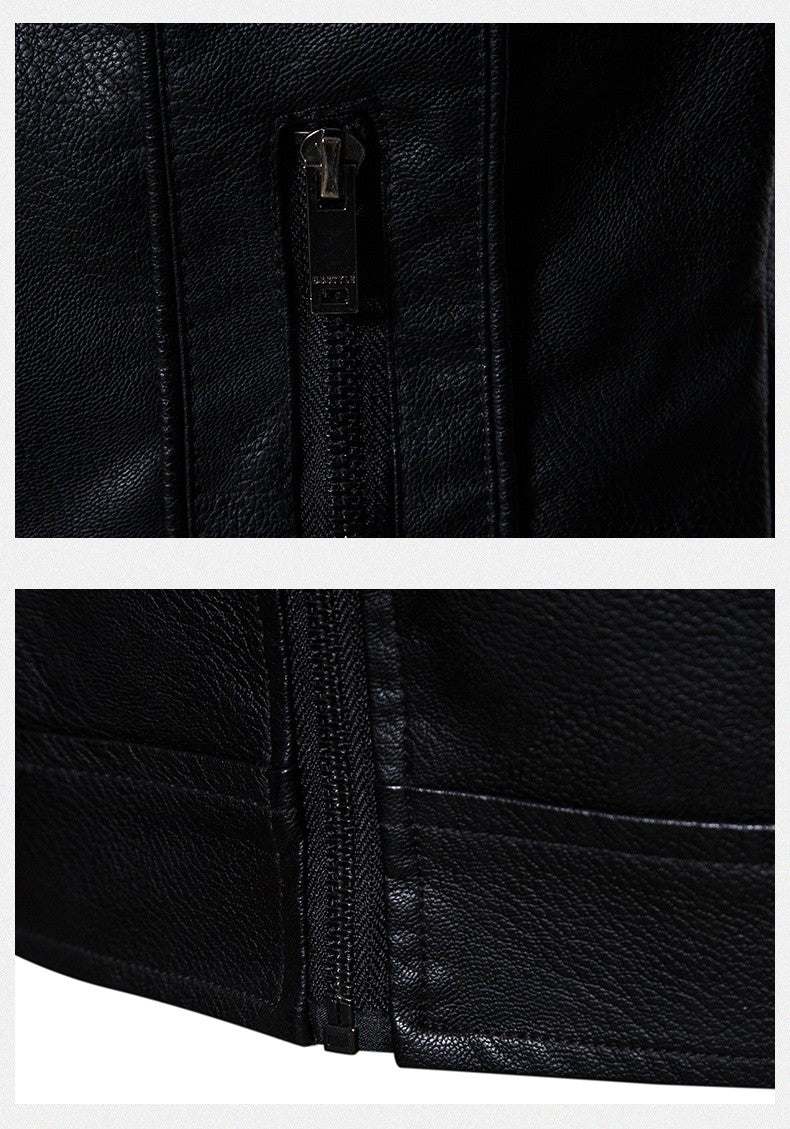Faux Leather Jacket Men High Quality Casual Motorcycle Windbreaker Stand Collar New Fashion Wool Liner PU Coat Streetwear
