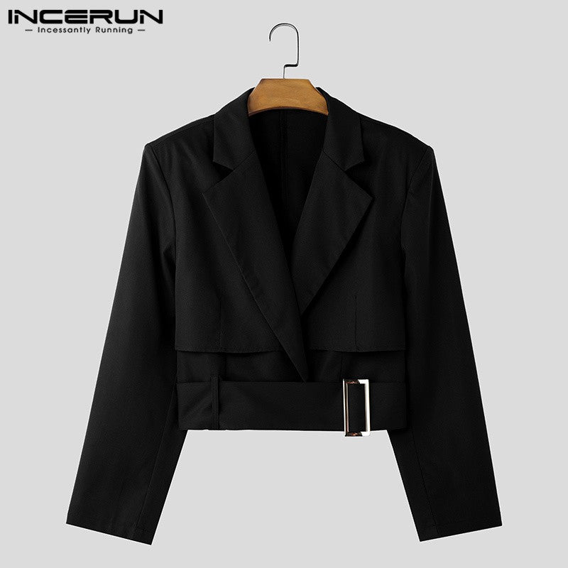 Fashion Well Fitting Tops INCERUN New Men Deconstruct Metal Buckle Suit Coat Casual Streetwear Cropped Long Sleeved Blazers 2025