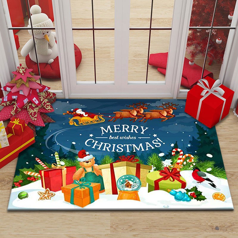 Christmas Decor Carpet - Red Festive Floor Mat, Living Room Holiday Rug, Non-Slip & Easy to Clean, Great Xmas Gift Idea for Fami