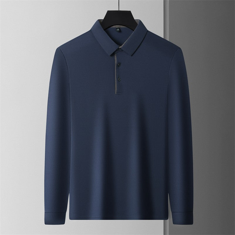 New Men's Business Casual Long Sleeve Solid Color Polo Shirt Fashionable Warm Comfortable Four Seasons Versatile Top