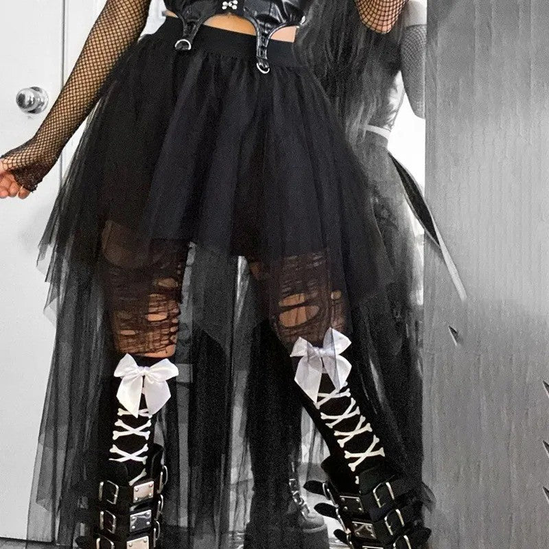 Sexy Net Yarn High-Waisted Irregular Skirt for Women Summer New European and Ame