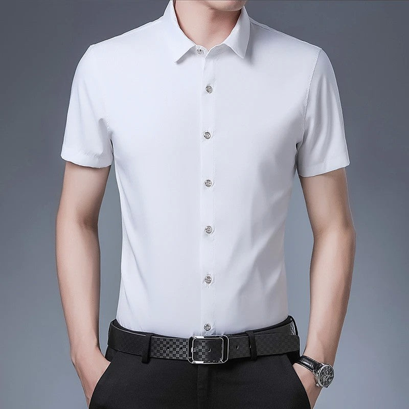 Men's Business Casual Solid Color Short Sleeved Shirt Non Ironing Comfortable Top