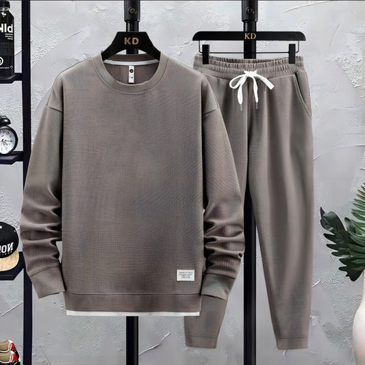 Men's Waffle Suit Sets Casual Long Sleeved Sweatshirt and Pants for Sports Men's T-shirt Hoodie Casual Trousers Set Loose Fit